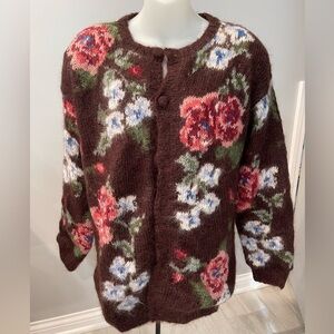 Vintage 1995 Susan Bristol Mohair Sweater Cardigan Oversized  Flowers Buttons M